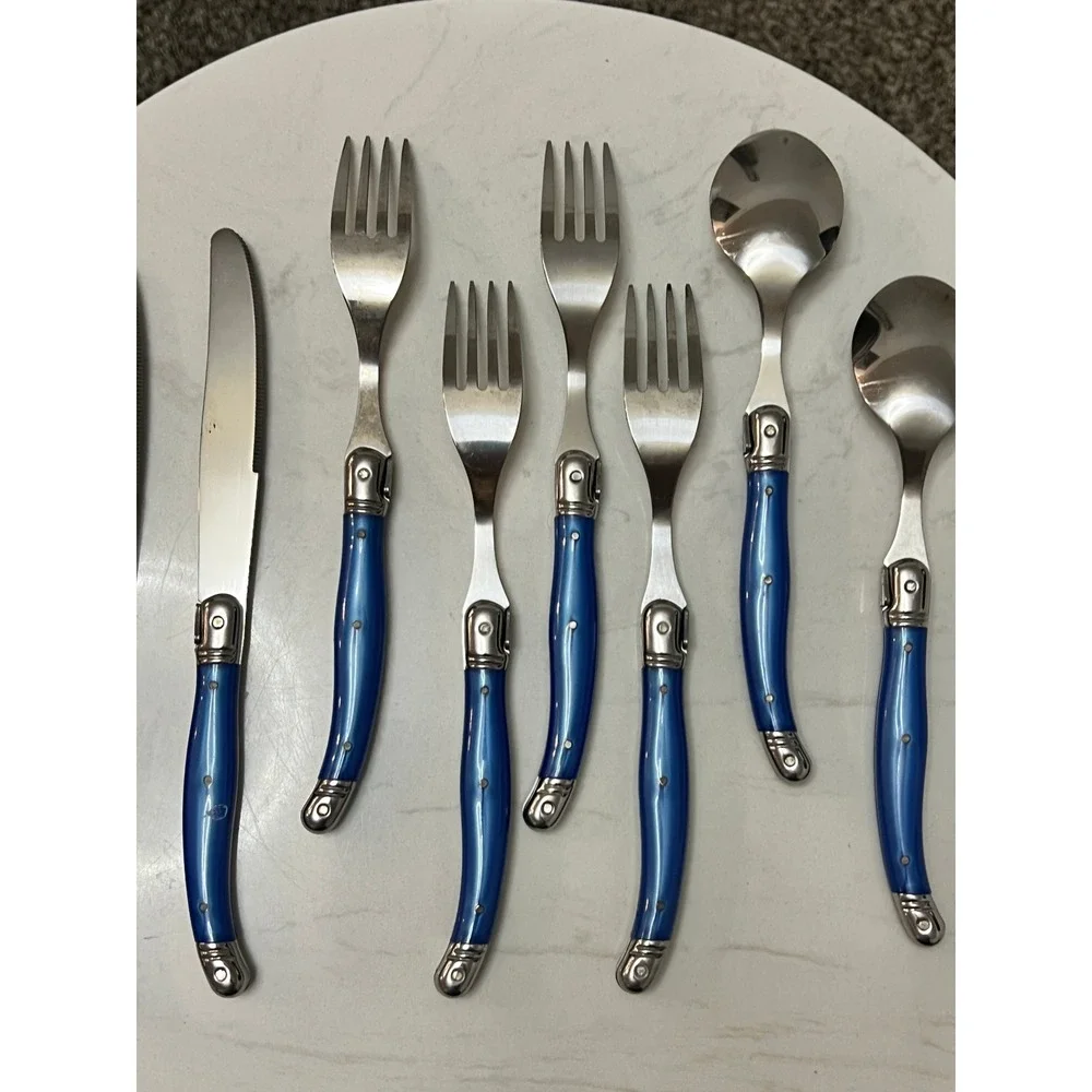 Laguiole‎ Jean Dubost French Home 8pc Flatware Set Blue Stainless